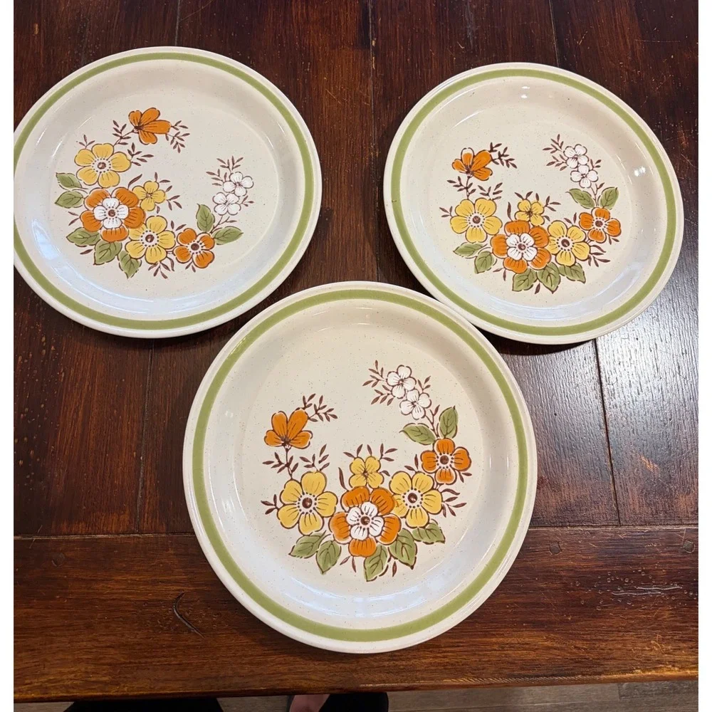 Country Casual Spring Garden Stoneware Dinner Plates Set of 3 Floral Japan 12